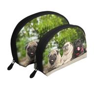 Carlino Amicizia Bokeh Cani Animali Amici Carlino, Borsa per trucco a conchiglia Portamonete da donna Borsa da toilette piccola Borsa per cosmetici 2 pezzi