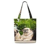Carlino Amicizia Bokeh Cani Animali Domestici Amici Carlino,Borse della spesa riutilizzabili, borse per la spesa, borsa a tracolla in tela di grande capacità