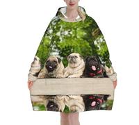 Carlino Amicizia Bokeh Cani Animali Domestici Amici Carlino,Felpa con cappuccio oversize da donna, felpa con cappuccio, coperta in flanella