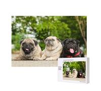 Carlino Amicizia Bokeh Cani Animali Domestici Amici Carlino,Puzzle in legno da 300 pezzi per famiglie, per adulti e adolescenti, decorazioni per la casa