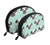 Carlino Blu Cucciolo Illustrazione Modello Per Bambini, Borsa per trucco a conchiglia Portamonete da donna Borsa da toilette piccola Borsa per cosmetici 2 pezzi