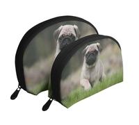 Carlino Bokeh Cucciolo Cani Prato Animali Carlino, Borsa per trucco a conchiglia Portamonete da donna Borsa da toilette piccola Borsa per cosmetici 2 pezzi