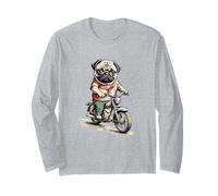 Carlino, Cane, Illustrazione, Carlino, Amante, Cane, Cane, Moto, Bici, Carino, Divertente, retrò Maglia a Manica