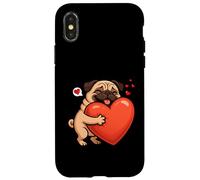 Carlino cane San Valentino amante degli animali cuore mamma papà bambini Custodia per iPhone X/XS