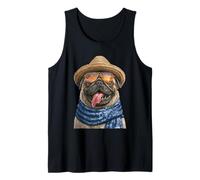 Carlino Carino con Occhiali da Sole e Cappello di Paglia Beachgoer Dog Summer Canotta