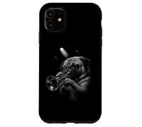 Carlino che suona tromba musica jazz amante dei cani Custodia per iPhone 11