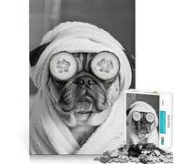 Carlino in asciugamano con fette di cetriolo - poster da bagno - Puzzle da 1000 pezzi per adolescenti - Puzzle di memoria - Sollevamento leggero - Rilassamento - Assemblaggio immagini - Regalo