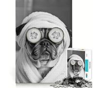 Carlino in asciugamano con fette di cetriolo - poster da bagno - Puzzle difficile per adulti da 1000 pezzi - Gioco intelligente per la casa - Divertimento con l'assemblaggio dell'immagine - Regalo