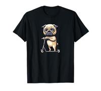 Carlino triste equitazione scooter divertente cartone animato cane Maglietta