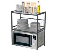 Carlo Milano Scaffale per Microonde Regolabile, 3 Ripiani, Estensibile 40-64 cm, Nero