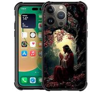 CARLOCA Compatibile con iPhone 14 Pro Custodia per ragazze e ragazzi Custodia rigida antiurto in TPU antiscivolo per iPhone 14 Pro Modello alla moda Gesù che prega Dio Fiori rossi Albero