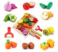 CARLORBO Giocattoli di Legno Cibo per la Cucina dei Bambini -Gioca Il Cibo Taglio di Frutta e Verdura, Giocattoli per l'apprendimento Regalo per Bambini