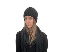 Carlotta Neri Set Donna Cuffia Invernale Intreccio Rasta e Scaldacollo Made in Italy Ideale per I Regali Natale 3 Colori Taglia Unica con Cashmere e Lana Merinos (Nero)