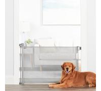 Carlson - Cancello retrattile extra largo per animali domestici, si espande fino a 127 cm di larghezza, facile da installare, include modello di installazione, indicatore di bloccaggio, grigio
