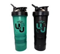 Carlu's Set di 2 shaker con scomparti in polvere e mixball in acciaio inox, 100% senza BPA, 500 ml, a prova di perdite, lavabile in lavastoviglie, con 2 scomparti e contenitore per compresse, per