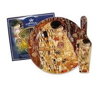 Carmani - Rotondo di vetro Set di torta con 'Il Bacio' di Gustav Klimt 27 centimetri