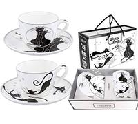 Carmani - Set di 2 tazze da tè e piattini con scritta"Crazy Cats", 200 ml