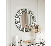 CARME Knightsbridge - Specchio da parete rotondo di lusso, con effetto vetro a specchio 3D, per camera da letto, soggiorno, corridoio, bagno, decorazione moderna per la casa, 80 cm, (grigio argento)