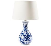 Beliani Elegante lampada da tavolo con base in porcellana Patten floreale paralume in lino illuminazione bianco e blu