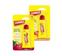 Carmex Peach Mango e Cherry Tube - Cura delle labbra per labbra secche, balsamo per labbra idratante e lenitivo per labbra screpolate, con vaselina, vitamina E e cera d'api - (2 x 10 g)