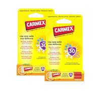 Carmex Tropical Sun Defense, Balsamo Labbra idratante e lenitivo, con protezione solare SPF 30, confezione con 2 burrocacao