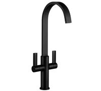 Carna - Rubinetto miscelatore da cucina con beccuccio spazzato, design moderno a due maniglie, struttura in ottone resistente, montaggio a ponte