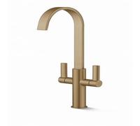 Carna - Rubinetto miscelatore da cucina con due maniglie, finitura in ottone anticato, struttura in ottone resistente, elegante doppio controllo