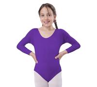 Carnavalife Body per danza da bambina, a maniche lunghe e collo rotondo, Maillot da danza per ballerina e ginnastica, Viola, 4 anni