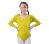 Carnavalife Body per danza da bambina, a maniche lunghe e collo rotondo, Maillot da danza per ballerina e ginnastica, giallo, 6 anni