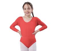 Carnavalife Body per danza da bambina, a maniche lunghe e collo rotondo, Maillot da danza per ballerina e ginnastica, rosso, 8 anni