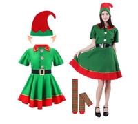 Carnavalife - Costume da elfo donna, folletto natalizio, completo natalizio per adulti e bambini, abito da aiutante di Babbo Natale (L, Costume da elfo donna)