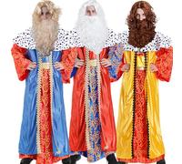 Carnavalife - Costume da Mago per Uomini, Costume di Babbo Natale per Adulti, Uomini, Costume Completo in 5 Pezzi, Completo in 5 Pezzi, Re Mago, Accessori Completi (Giallo + Pelliccia + Barba, Taglia