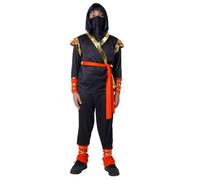 Carnavalife Costume da ninja nero e oro per bambino, con cappuccio, pantaloni, fazzoletto e cintura, taglie da 5-6 a 13-15 anni, per carnevale, Halloween, teatro e feste a tema