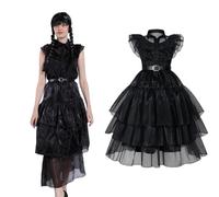 Carnavalife Costume Mercoledì Addams per Bambina e Donna, Vestito da Danza (S)