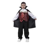 Carnavalife Costume Vampiro Lusso 3-12 anni, Conte Dracula, Halloween Bambino - Gilet, Camicia, Pantaloni, Mantello, Girocollo (3-4 anni, senza bastone)