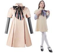 Carnavalife Disfarz Megan Bambina 3-12 anni, Costume da Megan Bambola, Costume da Bambola Assassina, Costume Uniforme Scuola, Costume Halloween Bambina M3GAN (3-4 anni), Beige