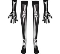 Carnavalife Donna Calze Scheletro Ragazza+Guanti Scheletro Donna Ragazza, Collant e Guanti Catrina, Nero, Taglia Unica