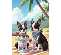 Carnet de notes Boston Terrier - Pause Gourmande sur la Plage: Ligné et numéroté - pour les fans de Boston Terrier