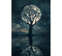 Carnet Silhouette Arbre et Lune: A5, Couverture souple, 240 Pages Blanches, Brillant