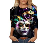 Carnevale Basic Tshirt da donna, pigiama lungo, set di biancheria da notte, morbido, comodo, biancheria da notte con scollo a V, loungewear, multicolore, L