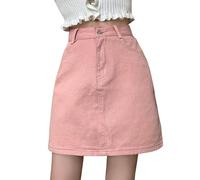 Carnevale, casual, tinta unita, gonna midi da donna, a vita alta, gonna a linea ad A, per tutti i giorni, primavera, estate, autunno, vestito con scarpe da ginnastica, Colore: rosa., L