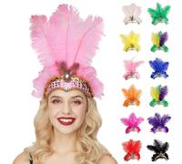 Carnevale da donna Samba, copricapo blu con piume, per carnevale, festa a tema, per feste a tema con rose, per capelli brasiliani, con piume, per il montaggio di rose