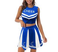 Carnevale Donna Vestito Cheerleader- Abito da competizione per costumi da per la giornata sportiva dello studente (Blue, L)