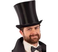 CARNEVALE HALLOWEEN CAPPELLO CILINDRO NERO LUCIDO TUBA HAT 20 CM 03907 H.QUALITY