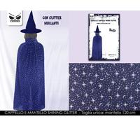 CARNEVALE HALLOWEEN CAPPELLO E MANTELLO MAGO BLU SHINING GLITTER 120 CM HT1151