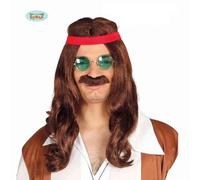 CARNEVALE HALLOWEEN PARRUCCA + BAFFI E FASCIA HIPPIE ANNI 60'S 70'S WIG 4912