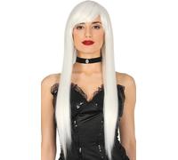 CARNEVALE HALLOWEEN PARRUCCA CAPELLI LUNGHI LISCI BIANCHI HIGH QUALITY 4113