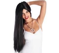 CARNEVALE HALLOWEEN PARRUCCA CAPELLI NERI LUNGHI SENZA FRANGIA 75 CM H. QUALITY