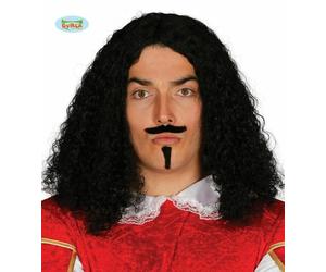 CARNEVALE HALLOWEEN PARRUCCA MOSCHETTIERE BAFFI E PIZZETTO EPOCA NERA UOMO 4573