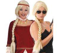 CARNEVALE HALLOWEEN PARRUCCA TRECCIA LUNGA BIONDA WIG BLONDE LONG BRAID 4226